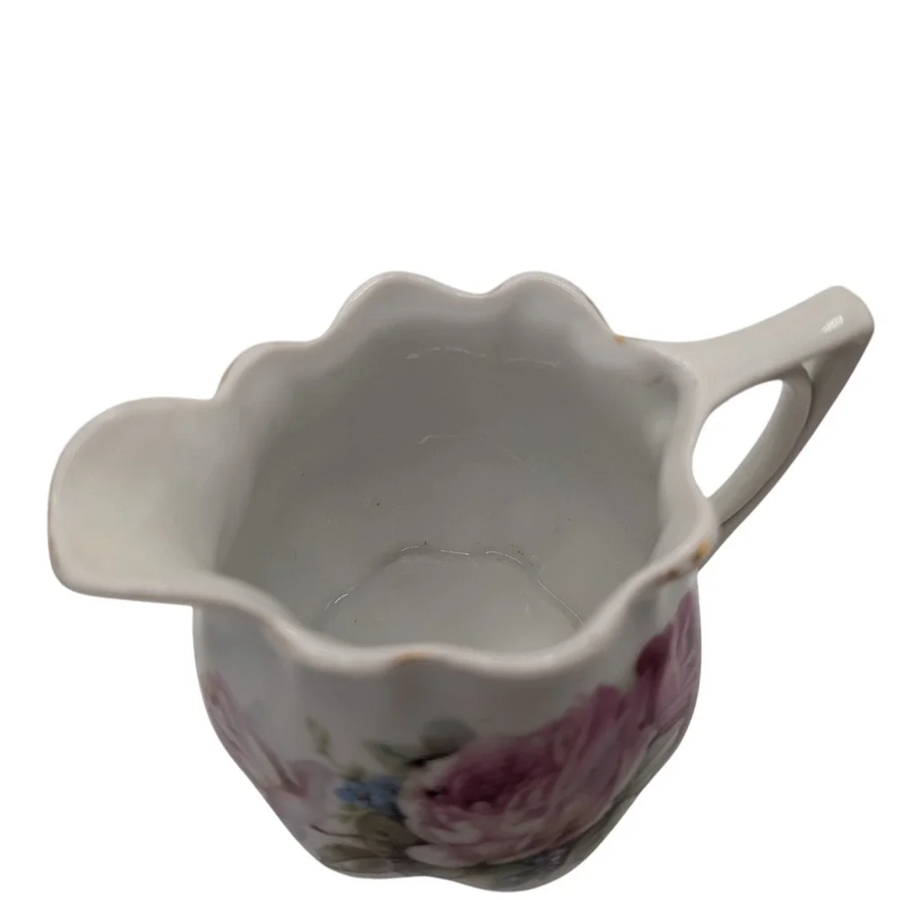 Vintage Cream and Lidded Sugar Set Floral Rose Scalloped Germany Mid Century SEE